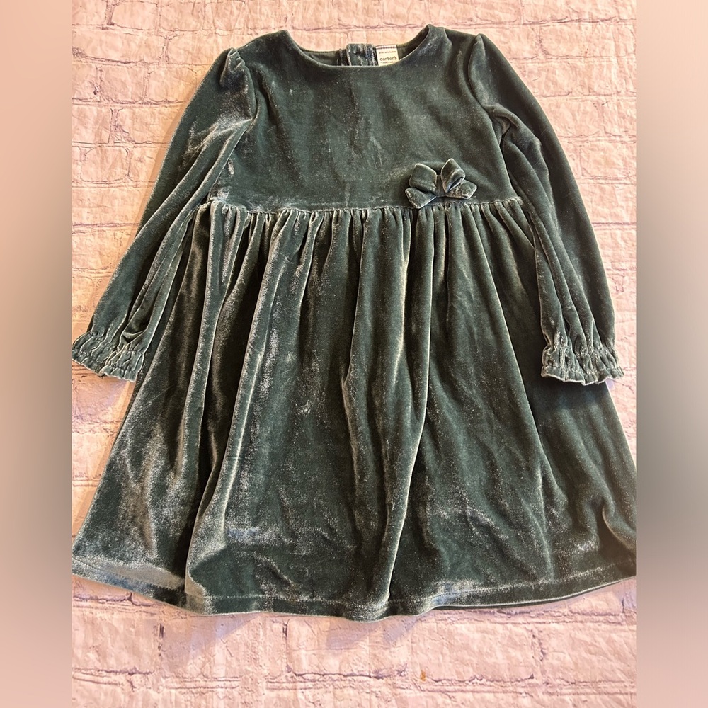 CARTER’S CHILD OF MINE MADE IN VIETNAM GREEN VELOUR/VELVET DRESS TODDLER 4t/4A
